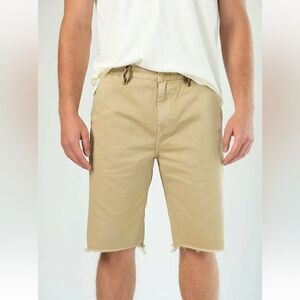 FRAME Mens Raw Hem Twill Chino Slim Fit Shorts Climbing Rope Trim Khaki-Size 40